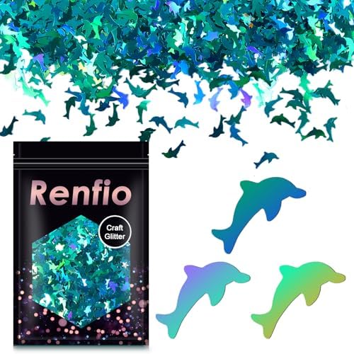 Renfio Holographic Dolphin Confetti Glitter for Resin 1.75 Oz 50g