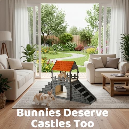OtterPets XL Bunny Hideout, Rabbit Castle with Fleece Mats & DIY Paint Kit