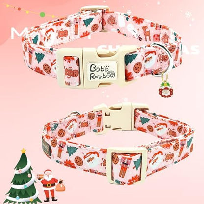 Dog Collars - Christmas Pet Collar Holiday Collar with Gingerbread Man and Snowman Print, Durable and Cute, Adjustable for Large Dogs