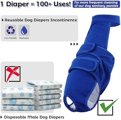 QBLEEV Female Dog Diapers with Adjustable Suspenders – Washable Sanitary Panties for Dogs in Heat or Incontinence, Escape-Proof Reusable Pet Period Underwear Onesie for Small to Large Breeds
