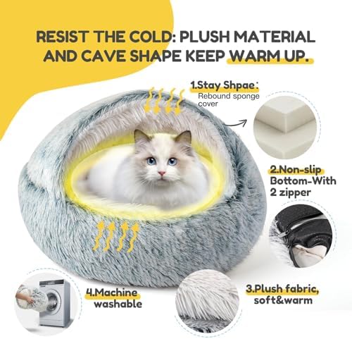 CATISM Cat Bed, Plush Hooded Cat Beds for Indoor Cats