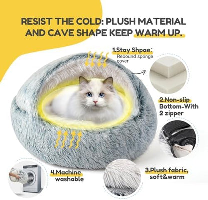CATISM Cat Bed, Plush Hooded Cat Beds for Indoor Cats