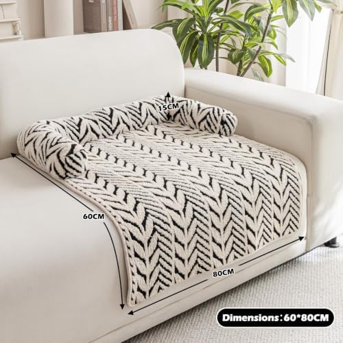 Cat Bed Blanket with Pillow, 31.5''x35.5'' Washable Pet Sofa Cover, Couch Protector Pet Blanket Cat Mat, Non-Slip Furniture Protector Mat (Black & White Leaf-Patterned)
