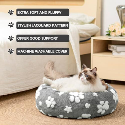Donut Dog Beds for Medium Dogs, Calming Round Cat Beds, Grey, 30"