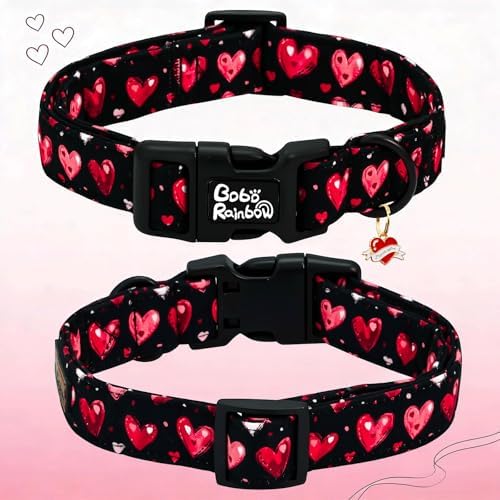 Valentine's Black Base Red Heart Dog Collar for X-Small Dogs