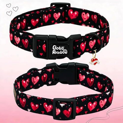 Valentine's Black Base Red Heart Dog Collar for X-Small Dogs