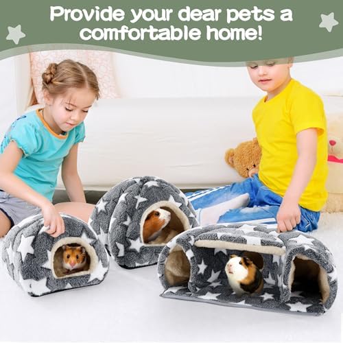 MABOZOO 3 Pack Guinea Pig House Accessories, 2 Cozy Guinea Pig Bed and Hideout Tunnel, Chinchillas Hideout for Hamster, Rabbit, Bunny, Chinchillas (Gray)