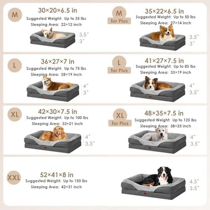 EHEYCIGA Orthopedic Dog Bed for Medium Dog, Memory Foam Dog Couch, Grey