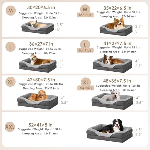 EHEYCIGA Orthopedic XXL Dog Bed for Large Dog, Memory Foam Dog Couch, Grey