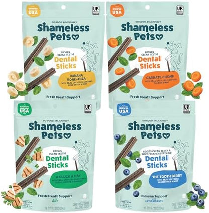 Shameless Pets Dental Chews for Dogs, Variety Pack, 4-Pack
