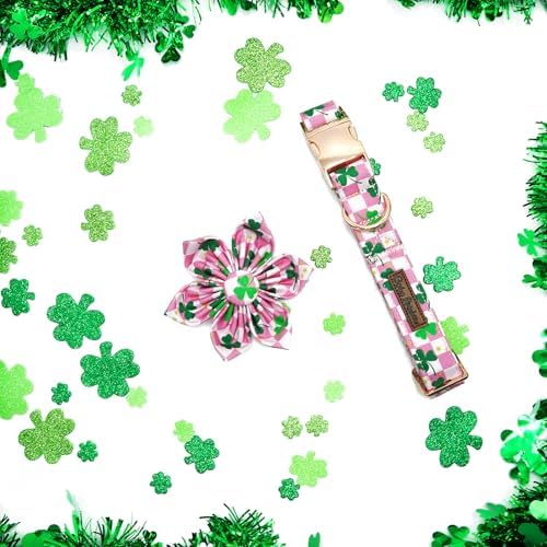 Trefoil Plaid Dog Collar with Flower for Large Female Dogs