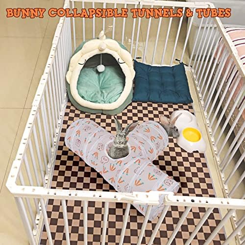 BWOGUE Bunny Tunnels & Tubes, 3-Way Collapsible Rabbit Hideout for Bunnies
