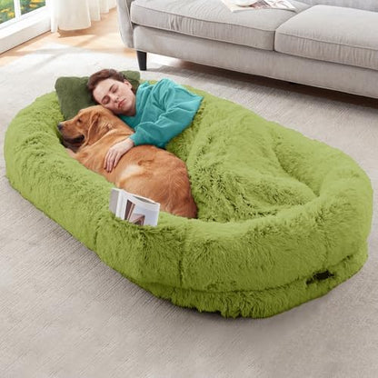 YAEM Human Dog Bed for Adult, 71"x45"x12" Calming Giant Pet Bed, GrassGreen