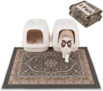 Bienbee Cat Litter Mat, 2PCS 33"x22" Machine Washable Litters Box Mats Non-Slip &Waterproof Cat Litters Trapping Mats Easy to Clean Mat for Litter Box Less Waste Protects Floors Bronze-Gold L