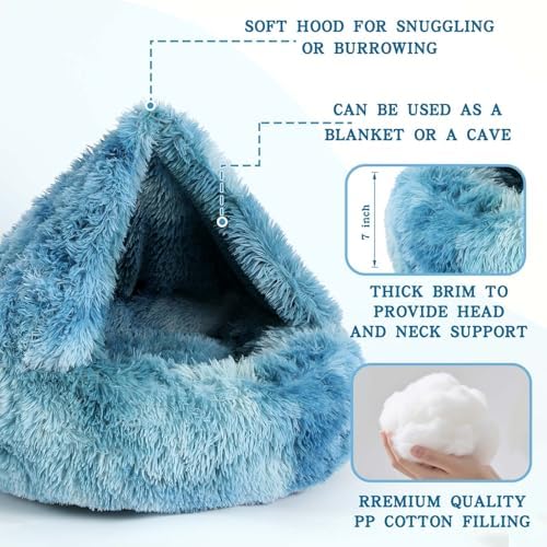 NOYAL Calming Donut Dog Bed, Hooded Cave with Blanket