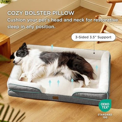 Bedsure Orthopedic Dog Beds Large Sized Dog - Washable Large Dog Cat Bed Waterproof, Comfort Dogs Couch Sofa with Washable Removable Cover, Pet Bed with Nonskid Bottom, Argyle Black-Checks, 35"