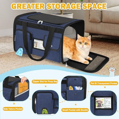 HUANLANG Large Cat Carrier Soft Sided Travel Pet Carrier Airline Approved