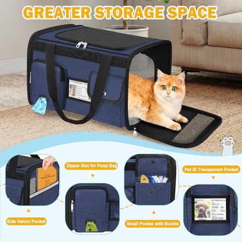 HUANLANG Large Cat Carrier Soft Sided Travel Pet Carrier Airline Approved