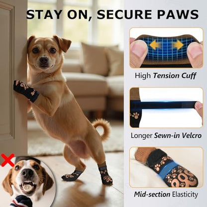 Socks for Dogs to Prevent Licking - Double Side Dog Booties for Hardwood Floors, Dog Booties and Paw Protectors, No Twist Dogs Socks for Hot Pavement, Black and Caramel, XXL