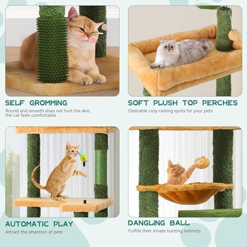 YITAHOME Tall Cat Tree Tower with Leaves for Indoor Cats, 72.8in Cute Cat Climbing Tower with Self-Grooming Brush, Cat Condo, Top Perch, Basktet, Sisal Scratching Posts and Board, Dangling Ball