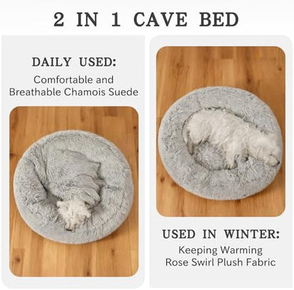 NOYAL Calming Donut Dog Bed, Hooded Cave with Blanket