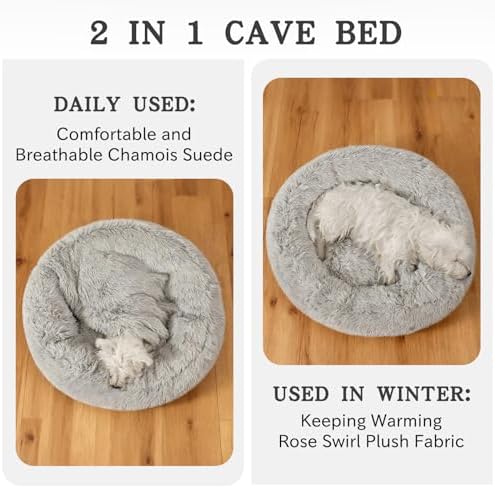 NOYAL Calming Donut Dog Bed, Hooded Cave with Blanket