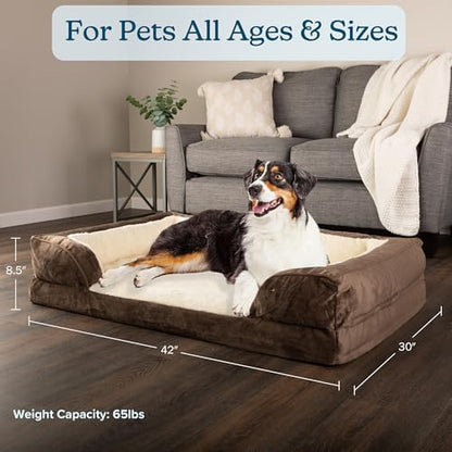 PETMAKER Orthopedic Dog Bed - 42in Dog Couch Bed with Supportive Wraparound Bolster and Removable Washable Cover - Egg-Crate Foam Extra Large Dog Bed for Pets up to 65lbs - Dog Products (Brown)