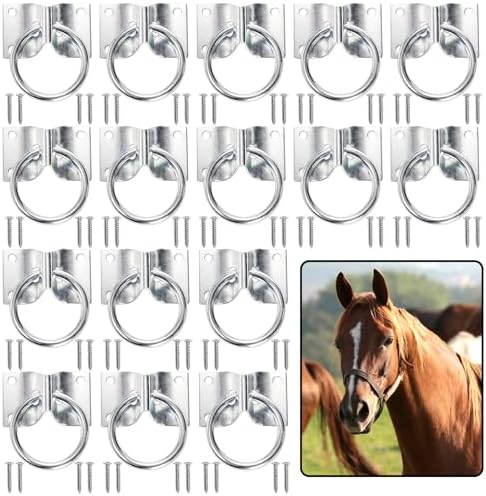 Cididu 16 Pack Cross Tie Ring for Horse, Block Tie Ring with Screws, Wall Mount Horse Tie Ring, Stainless Steel Hitching Ring Tie Down Hooks Horse Barn Supplies for Livestock Stable Stall Racetrack
