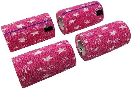 SyrFlex Cohesive Bandage 4” HOT Pink Star 4pk