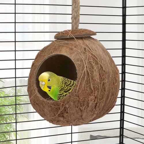 Hypeety Pet Bird Breeding Nest Natural Coconut Bird Hideout Hut for Cage