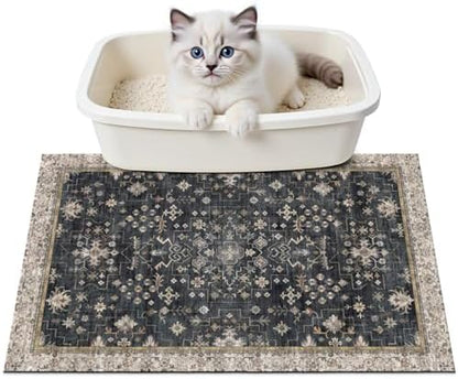 Cat Litter Mat Litter Trapping Mat, 24"x15" Waterproof Urine Proof Litter Box Mat Catcher Mat Non-Slip Washable for Kitty Kitten, Black