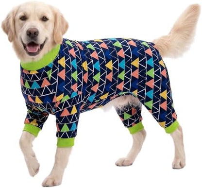 LovinPet Large Dogs PJS Bodysuits, Care Bodysuit, Blue Triangle Print, 2XL
