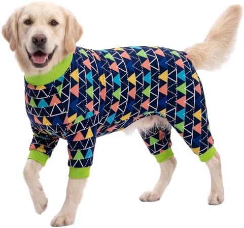 LovinPet Big Dogs PJS Bodysuits, Care Bodysuit, Blue Triangle Print, 3XL