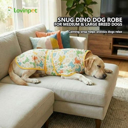 LovinPet 3-in-1 Dog Warm Winter Coat & Bathrobe, Yellow Dinosaur Fleece, L