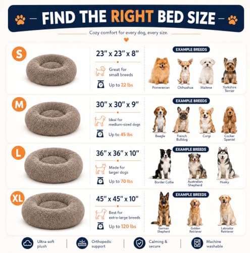 Ghouse Calming Donut Dog Bed for Medium Dogs, 30 in Washable Medium Pet Bed