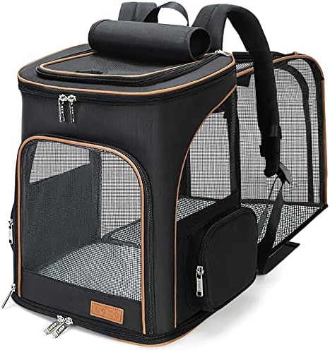 Lekereise Large Cat Backpack Carrier Expandable Pet Carrier Backpack for Small Dogs Medium Cats Fit Up to 18 Lbs, Foldable Puppy Backpack Carrier for Travel, Hiking, Black