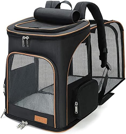 Lekereise Large Cat Backpack Carrier Expandable Pet Carrier Backpack for Small Dogs Medium Cats Fit Up to 18 Lbs, Foldable Puppy Backpack Carrier for Travel, Hiking, Black