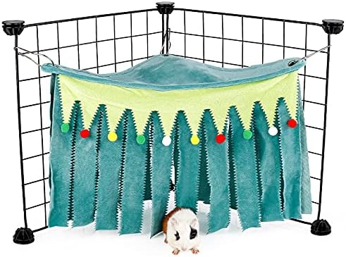 Guinea Pig Hideout - Guinea Pig Corner Hideout, Three-Sided Fringes, Triangle Top and Washable Hides, Suitable Hides for Rabbit and Other Small Pets, No Metal Fences, Green