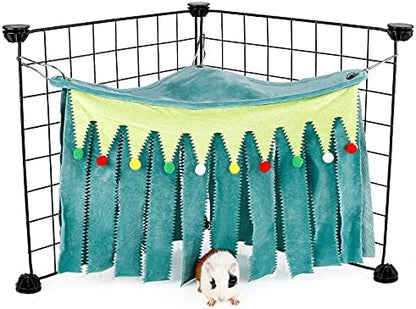 Guinea Pig Hideout - Guinea Pig Corner Hideout, Three-Sided Fringes, Triangle Top and Washable Hides, Suitable Hides for Rabbit and Other Small Pets, No Metal Fences, Green