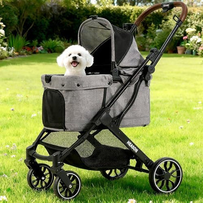 Dog Stroller with Waterproof Rain Cover, Heavy-Duty All-Terrain 4-Wheel Pet Stroller with Adjustable Sunshade Canopy, Foldable Travel Dog Strollers for Small/Medium Dogs Up to 121 lbs