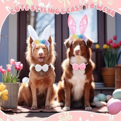 Weewooday 3 Set Dog Bunny Ears Easter Costume, Dog Headband Cat Rabbit Ear Hat Cute Pet Bow Collar Puppy Tail for Pet Easter Party Costume Accessories Supplies(Flower)