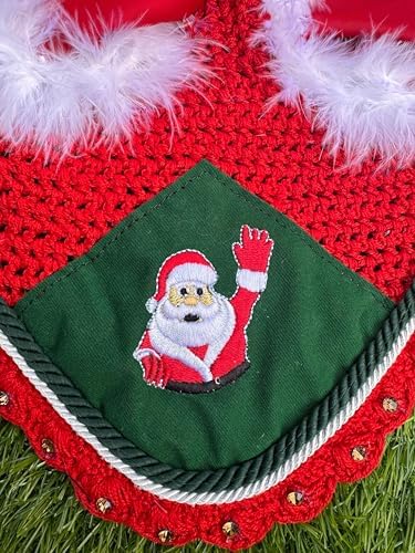 Horse Ear Bonnet Santa Claus Double Hats Fly Hood Ear Net Fly Veil Gift for A Christmas Equestrian Tack Equine (Embroidery, Horse/Full)