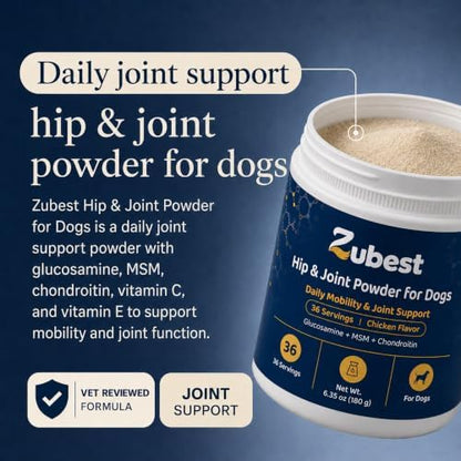 Zubest Hip & Joint Supplement for Dogs, Glucosamine Chondroitin MSM Powder