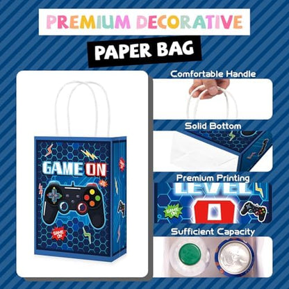 Greencian 16Pcs 8th Video Game Birthday Party Favor Bags Blue Goodie Bags