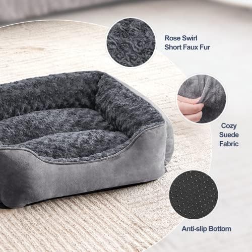 JOEJOY Rectangle Dog Bed for Large Medium Small Dogs Machine Washable Sleeping Dog Sofa Bed Non-Slip Bottom Breathable Soft Puppy Bed Durable Orthopedic Calming Pet Cuddler, Multiple Size, Dark Grey