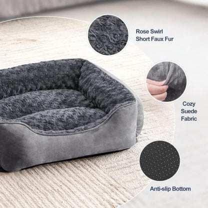 JOEJOY Rectangle Dog Bed for Large Medium Small Dogs Machine Washable Sleeping Dog Sofa Bed Non-Slip Bottom Breathable Soft Puppy Bed Durable Orthopedic Calming Pet Cuddler, Multiple Size, Dark Grey