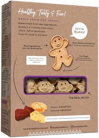 Buddy Biscuits 16 oz. Box of Crunchy Dog Treats Made with Assorted Flavors of Roasted Chicken, Grilled Beef, and Sharp Cheddar (Pack of 2)