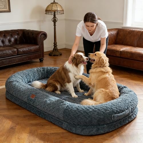 ChiXnuggle Orthopedic Human Dog Bed,with Faux Fur Washable Cover,Blanket