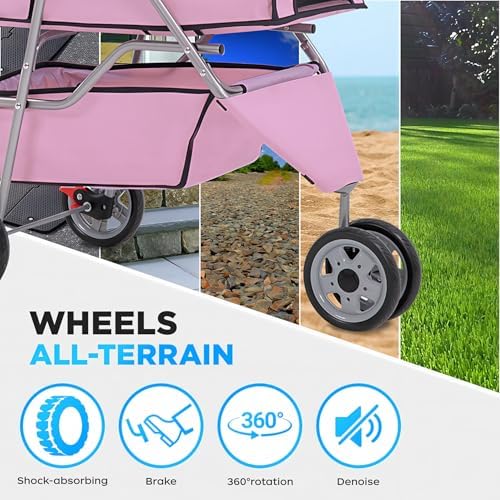 BestOffice Pet Stroller for Small Medium Dogs & Cats, 3-Wheel Foldable Dog Stroller with Cup Holder, Lightweight Travel Carrier, Waterproof Design for Outdoor Walks, Pink