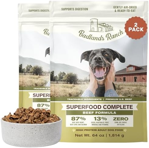 BADLANDS RANCH Air-Dried Beef Dog Food, 87% Real Meat, 64 oz, 2-Pack